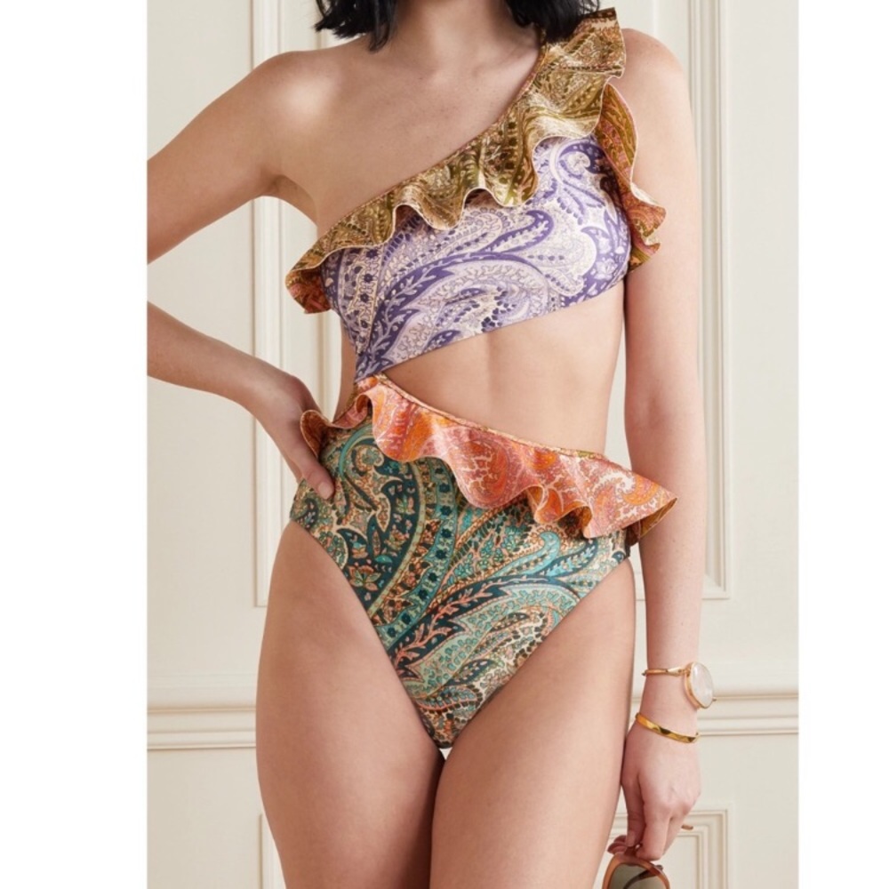 Zimmermann Brighton one shoulder ruffle swimsuit